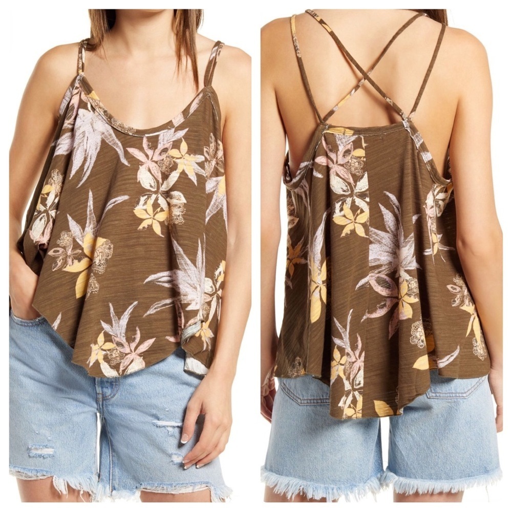 Free People 100% Cotton Hey Girl Top in Army Combo Sz. Medium NWT